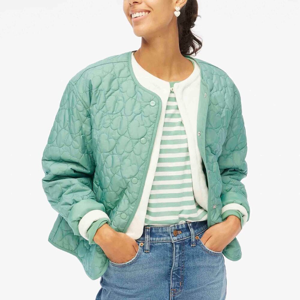 NWT J. Crew Lightweight Quilted Heart Jacket in Adventurine size S